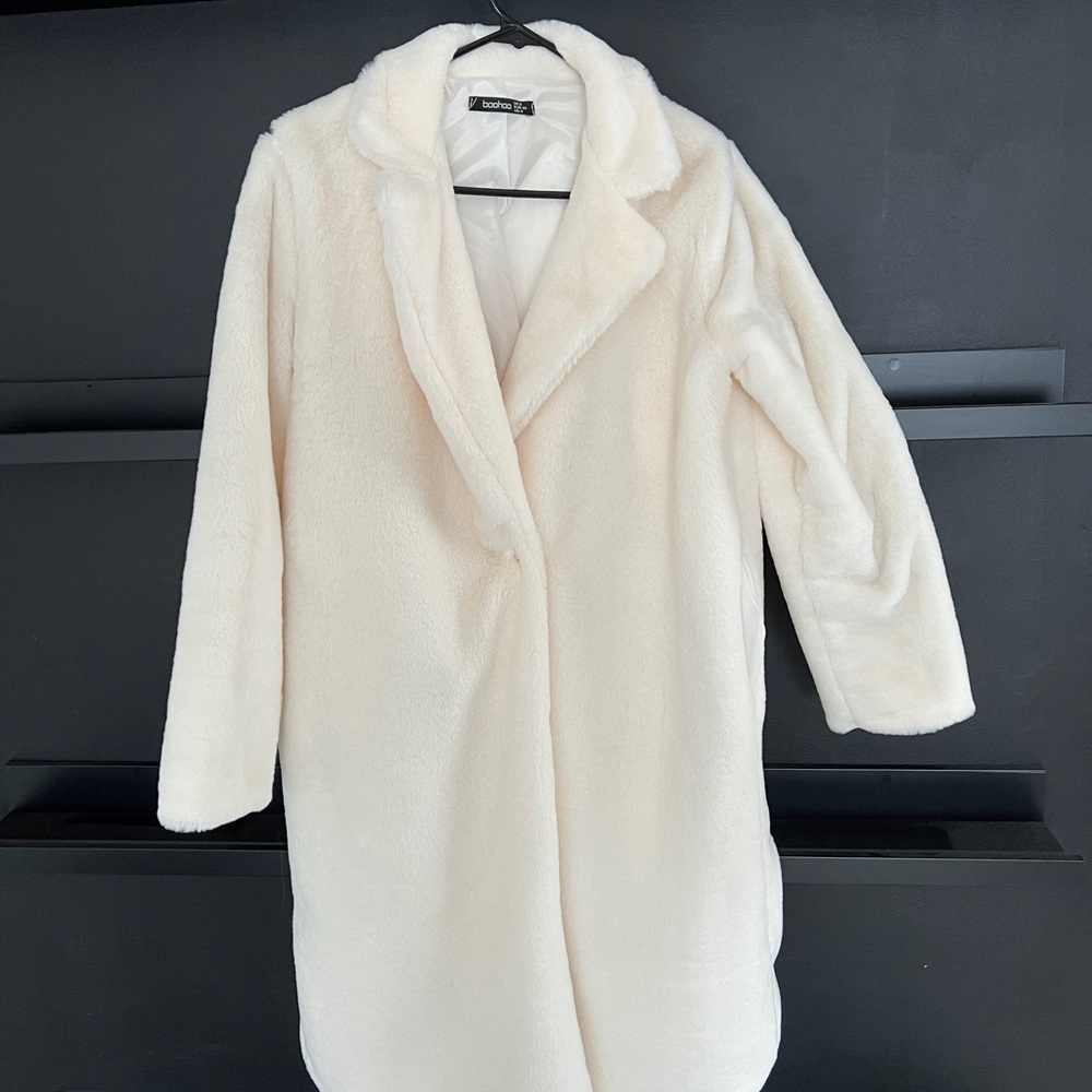 Boohoo Faux Fur Coat - Off White - Size S Small